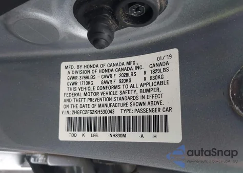 2019 Honda Civic Lx from USA, damaged, VIN 2HGFC2F62KH530043